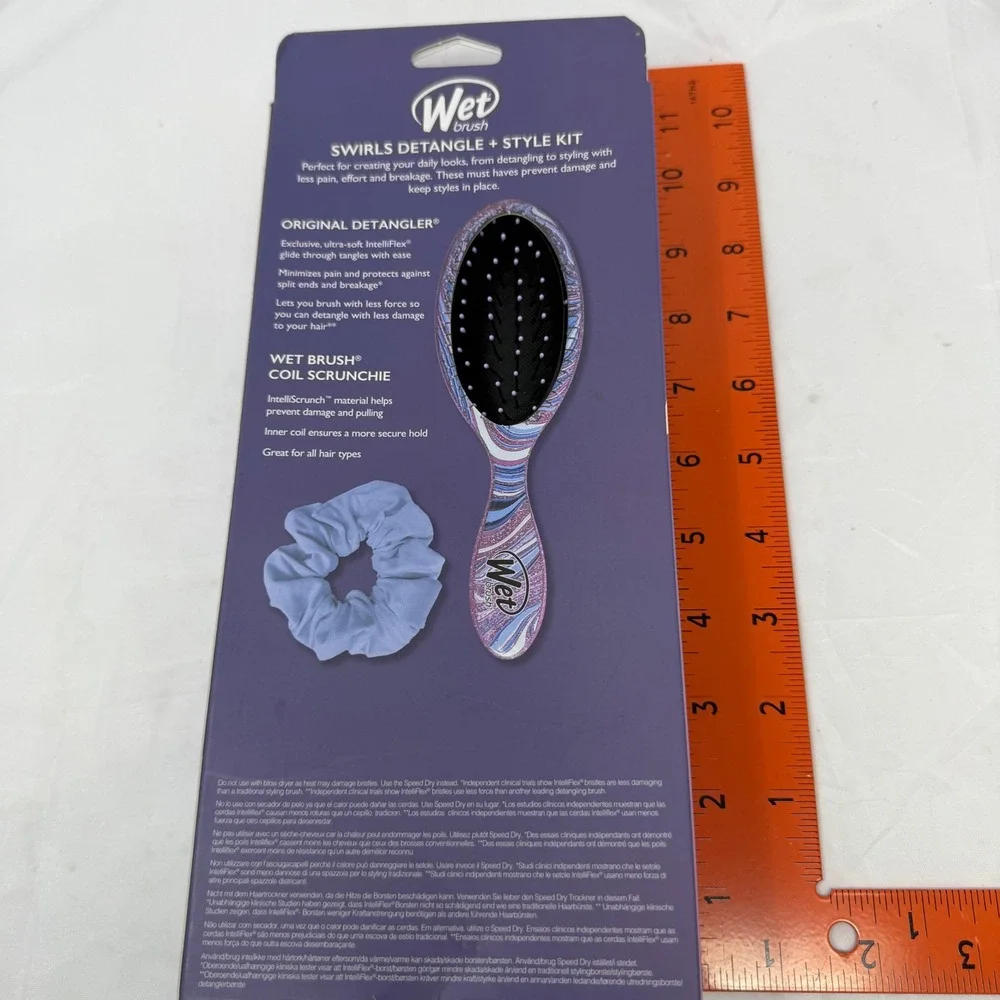 Wet Brush Swirl Style Detangle Kit Purple Marble Brush and Coil Scrunchie NEW